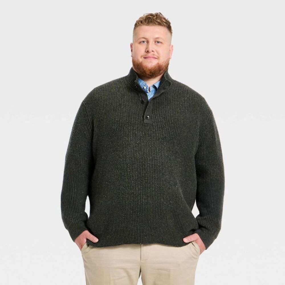 Men's Big & Tall Mock Neck Button Sweater - Goodfellow & Co Green XXLT